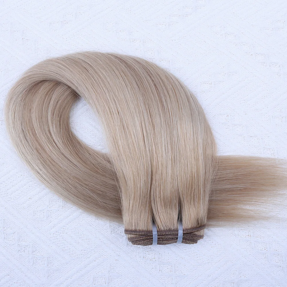 Mèches Biondo Cenere Mescolato con Biondo Schiarito, Set Completo di Ciocche di Capelli Vergini Vietnamiti Lisci, Estensioni di Capelli a Trama a Doppia Trama - immagine 3