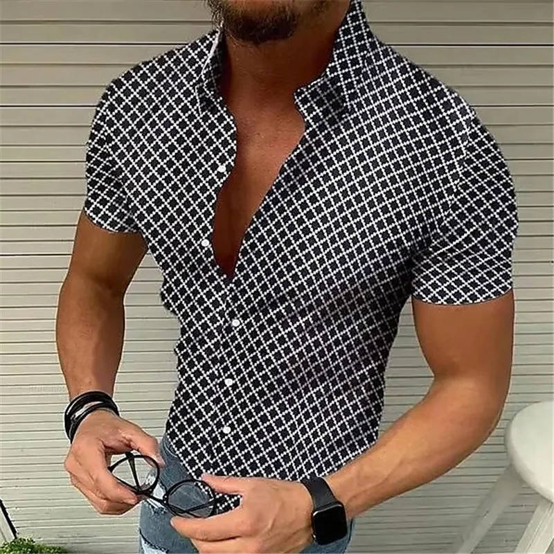 

2024 New Summer Men Fashion Chemise Homme Mens Checkered Shirts Short Sleeve Shirt Casual office top S-3XL