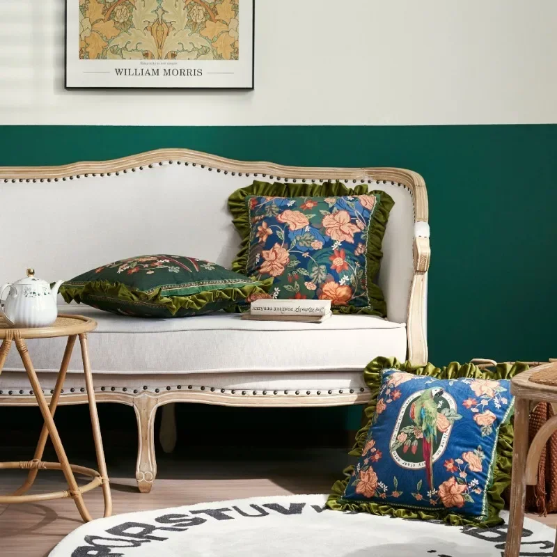 Federa per cuscino in stile antico con peonie e uccelli - Decorazione asiatica esotica, stile cinese - Italia