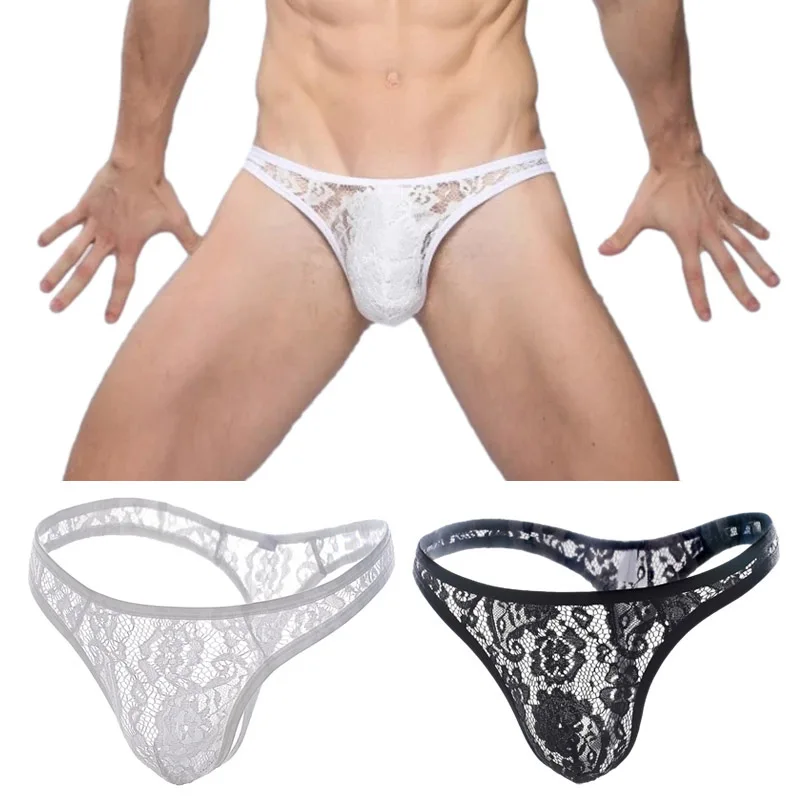 Men's Thong Sexy Underwear Transparent Lace Popular Letter Middle Waist Jockstrap G String Panties Pouch Convex For Gay Mens men stretch g string panties men stretch thong underwear