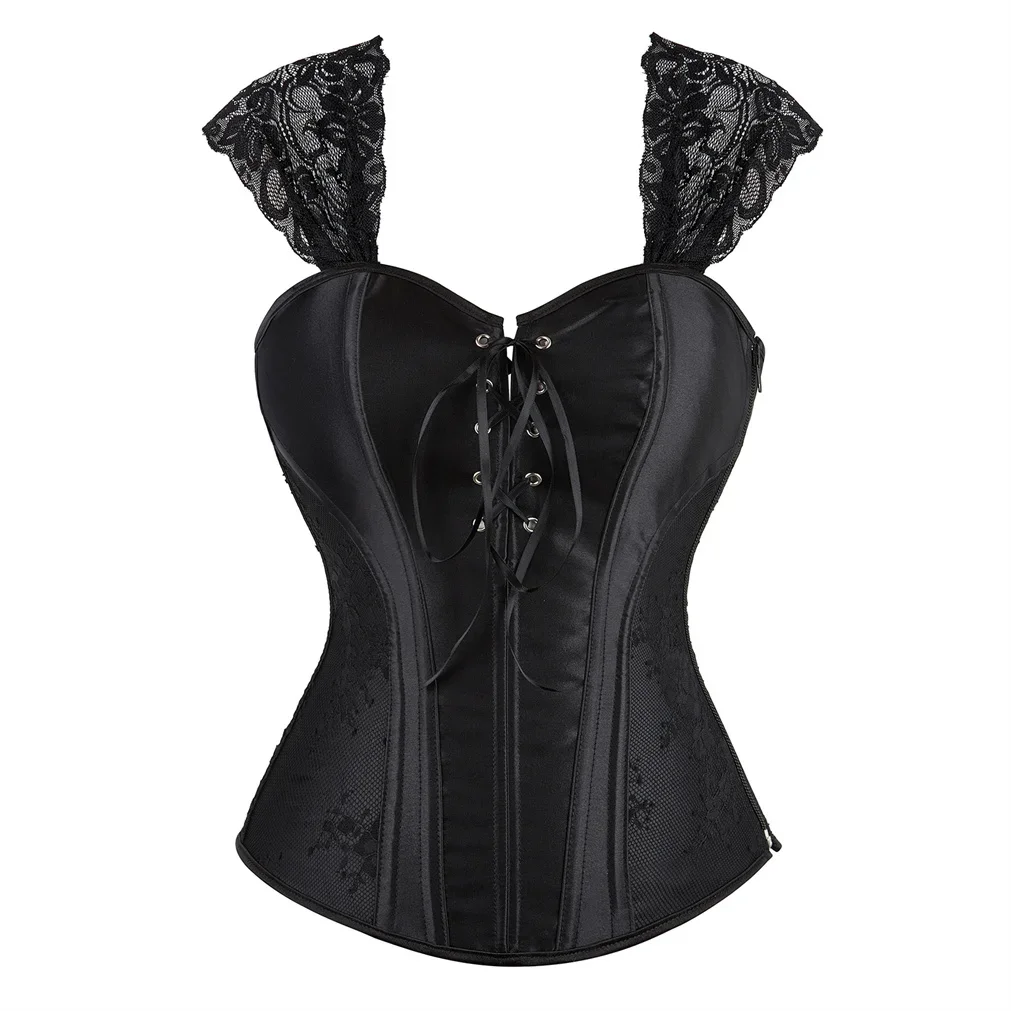 Corset Women Top Zip Side Bustiers with Lace Straps Vintage Costume Corsets  Plus Size Corsetto - AliExpress