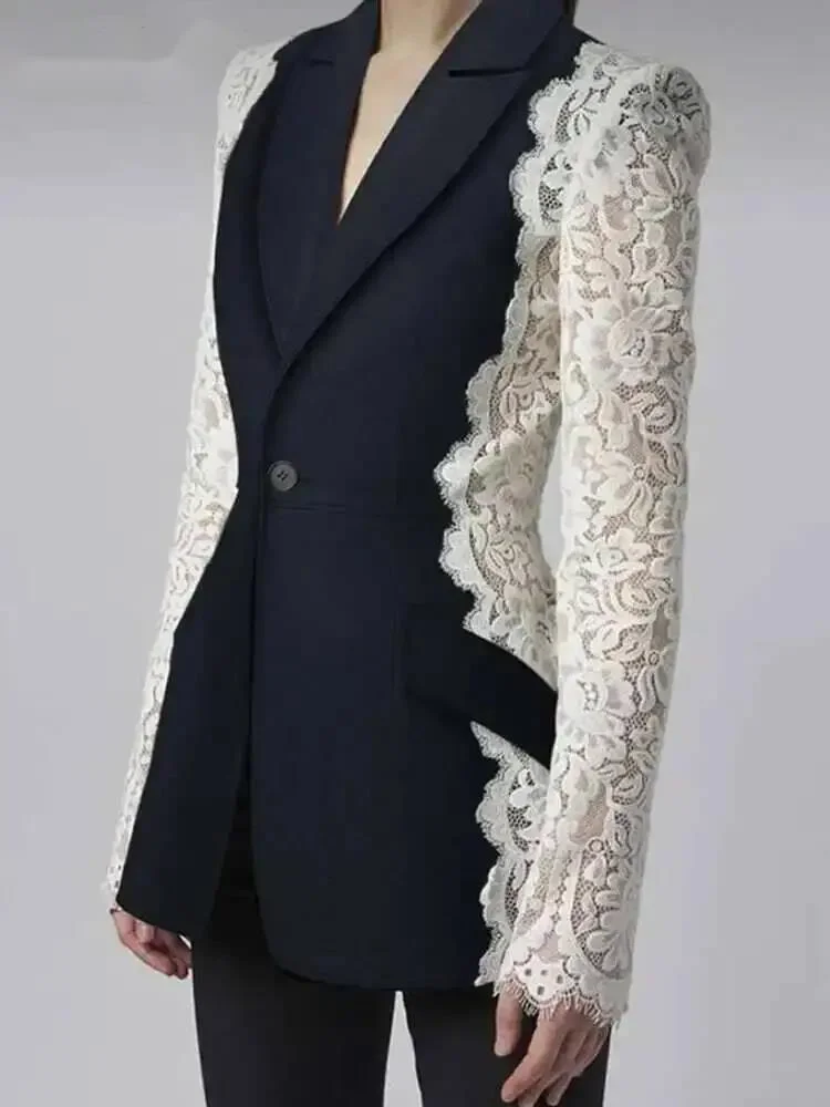 Coat Fashion Women's Blazer New Fashion Notched Lace Patchwork Long Sleeve Contrast Suit Jackets Female Spring 2026 FASHION LIWF_ecoleips.com