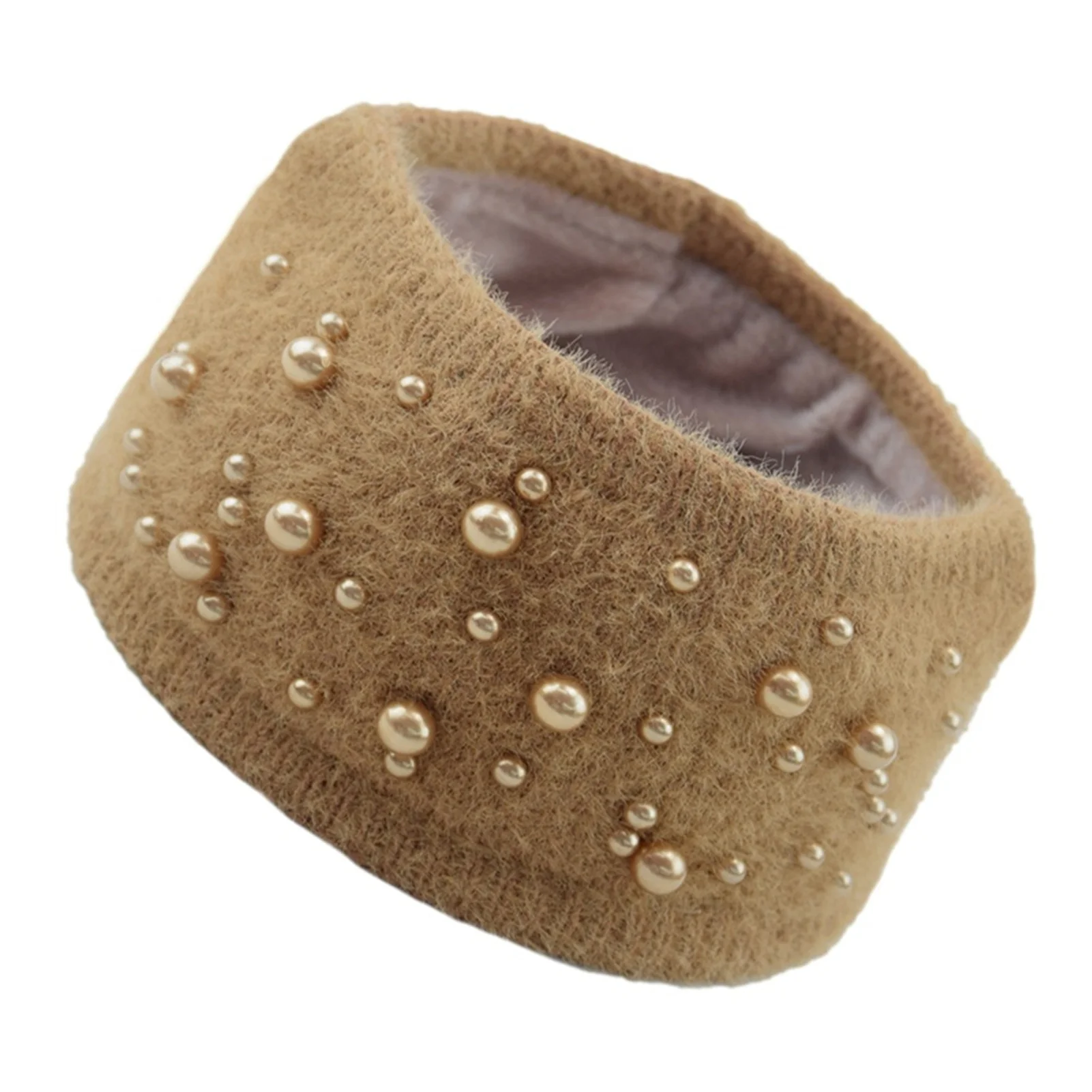 

Knitted Headbands Stretchy Soft Plush Headwrap With Beads Decor Hair Accessories For All Hair Daily Use Plain Color