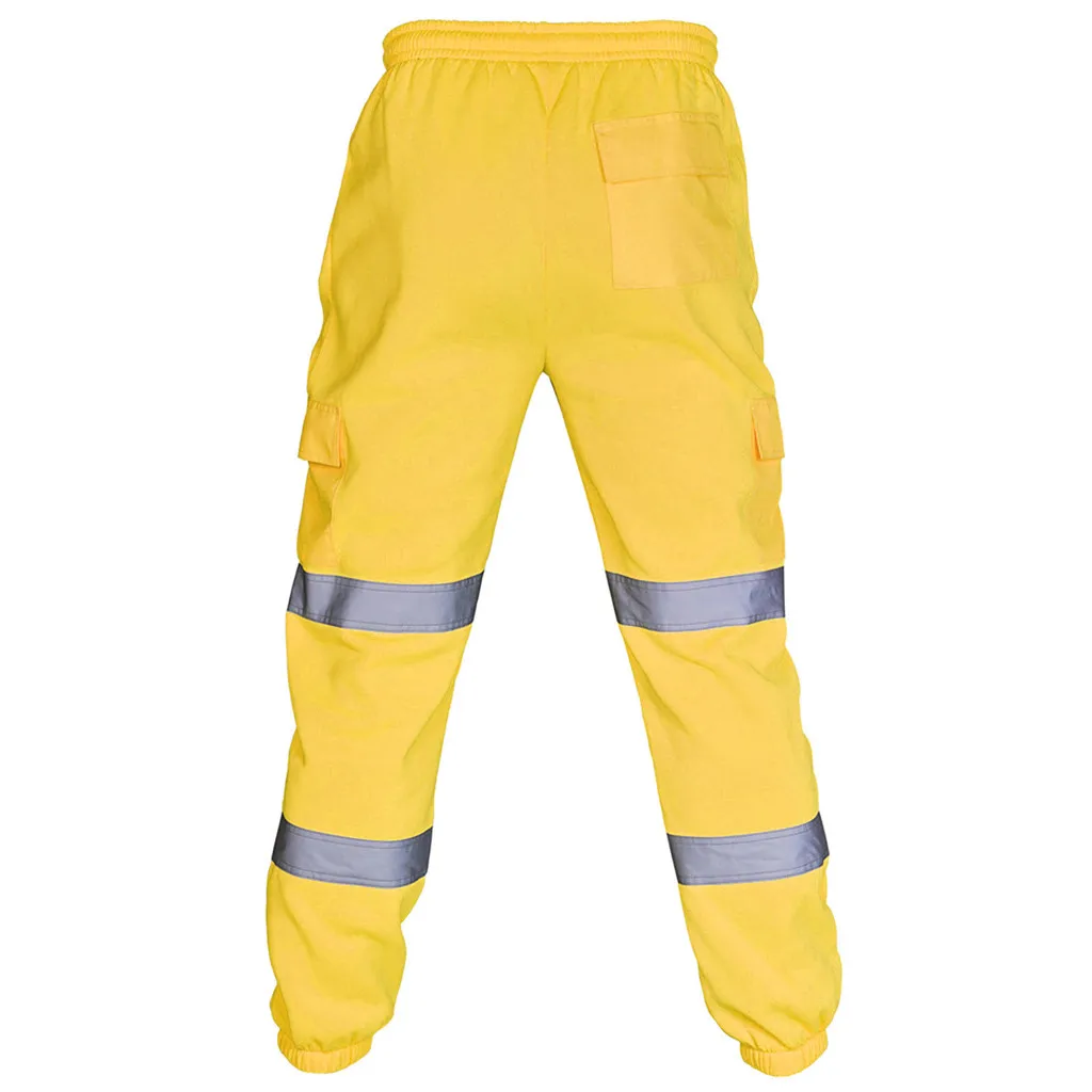 Men Road Work Pants Fashion Reflective Strip High Visibility Overalls Pants Spring Autumn Casual Splicing Solid Color Trouser 5