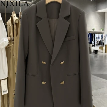 Spring Women‘s Blazers and Jackets Elegant Korean Fashion Office Ladies Double Breasted Suits Long Sleeve Tops Casual Women Coat