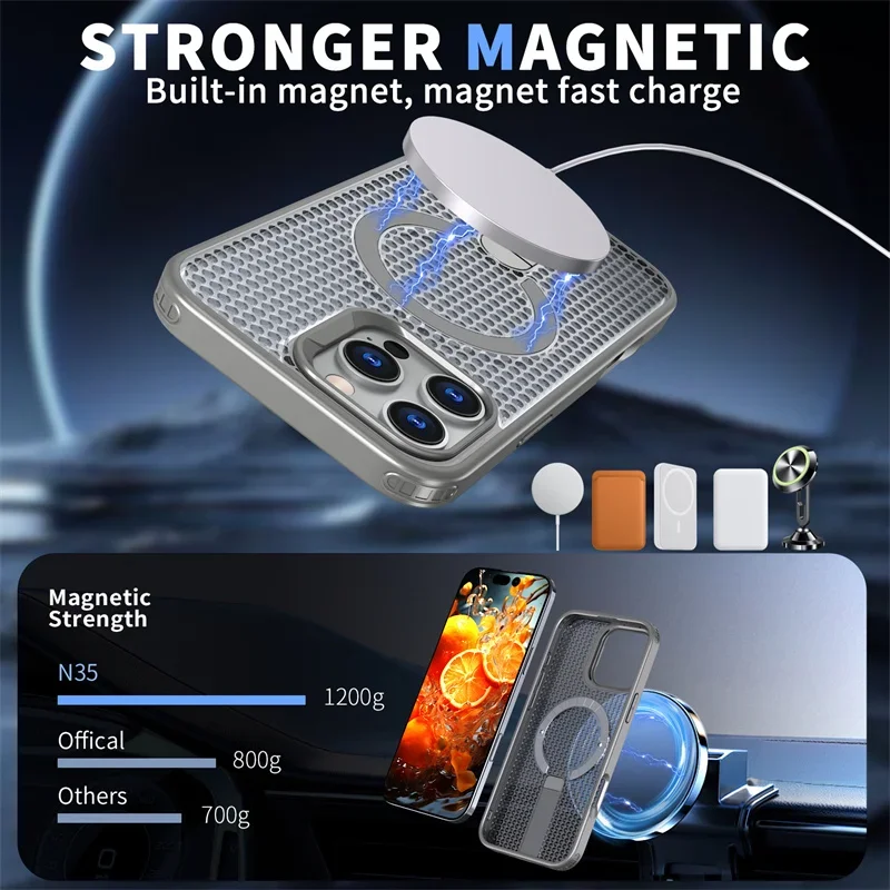 Enhanced Heat Dissipation Magnetic Phone Case with Shockproof Hideaway Bracket