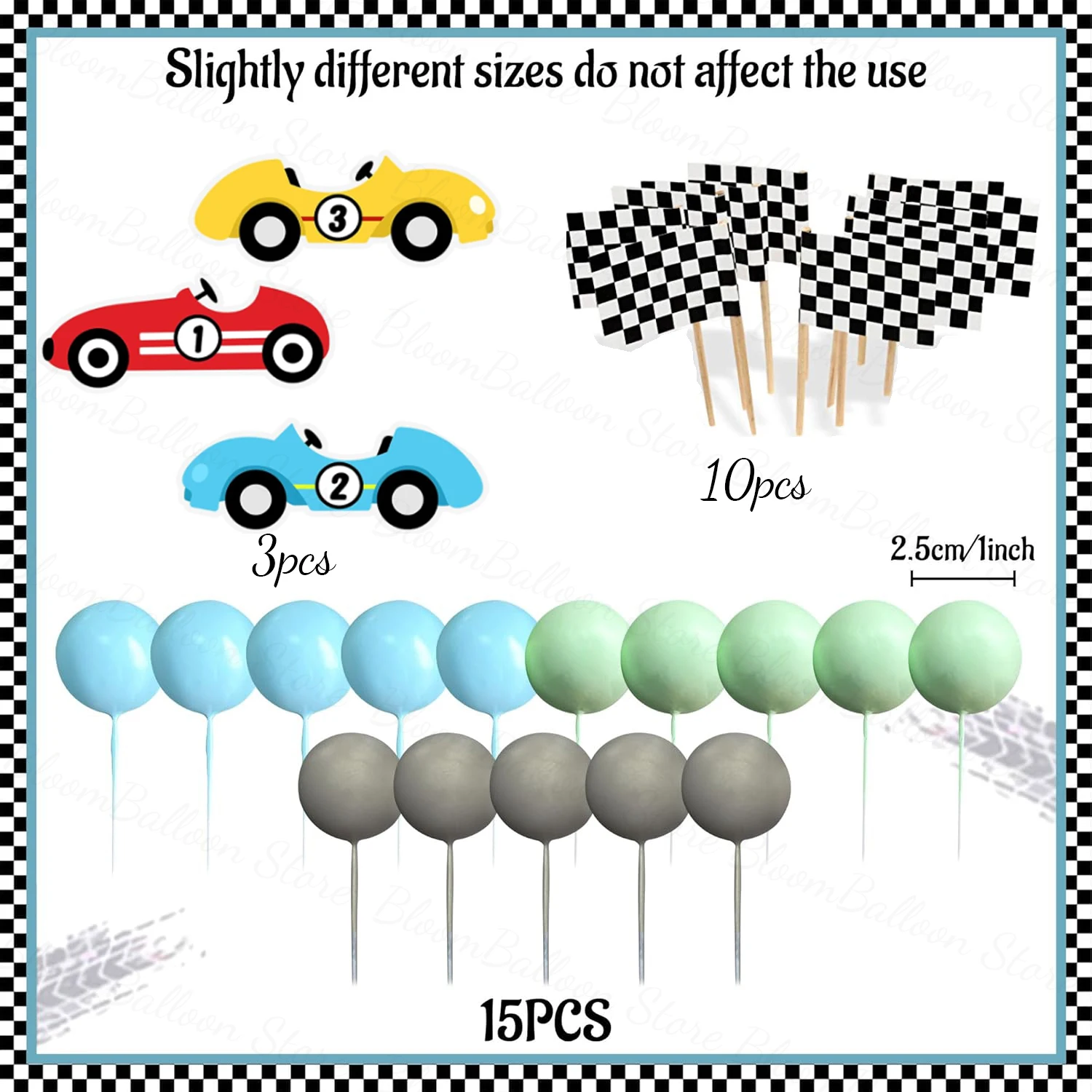 28pcs Two Fast Racing Car Cake Topper Blue Gray Grass Green Balls Cake Toppers for Kids Birthday Party Baby Shower Decoration party decorations,birthday party supplies,cake topper,cake decorations,cake toppers