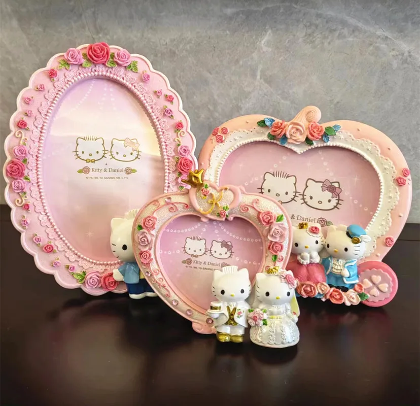 Hello Kitty Photo Frame Sanrio Kt Cat Anime Model Cartoon Pumpkin Carrier Decoration Crafts For Wedding Home Decor Toy Gifts