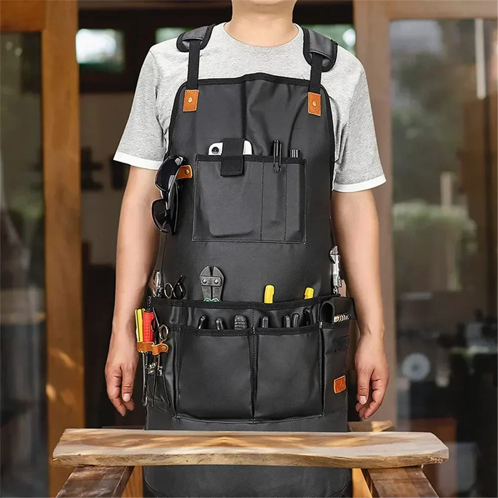 

2024 New Type Woodworking Apron Durable Goods Waxed Unisex Canvas Work Apron Apron Waterproof Tools Storage Electrician Backpack