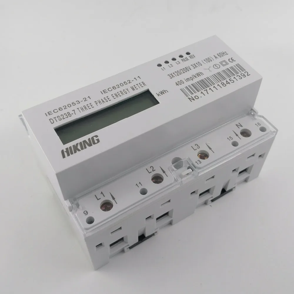 10(100)A 3*120V/208V 60Hz Trifase Din Rail Kwh Watt Ora Misuratore Di Energia Su Guida Din Lcd