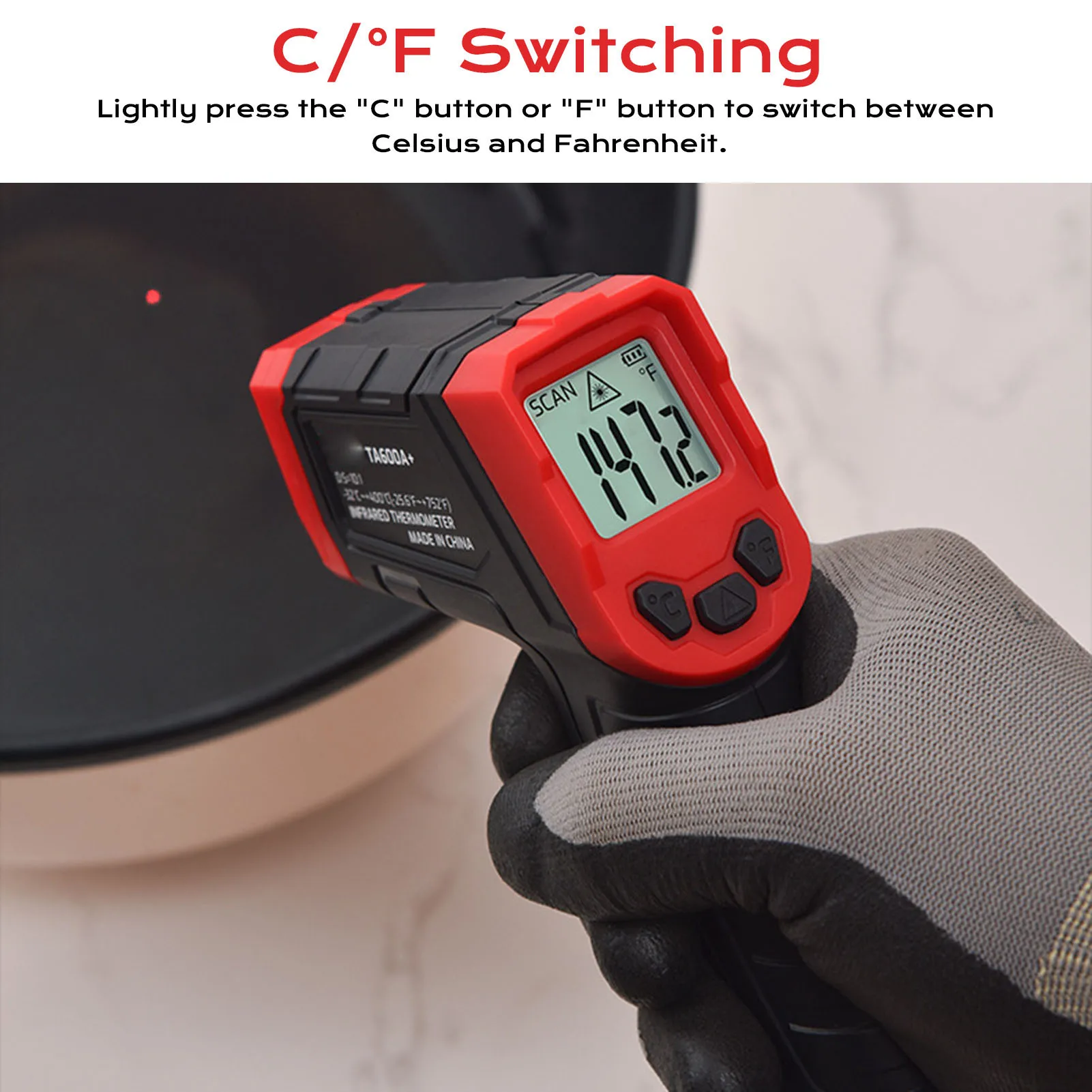 Infrared Thermometer -32°C to 400°C 37°F to 932°F High Accuracy LCD Display IR Thermometer for Cooking Frying Kitchen Barbecue M