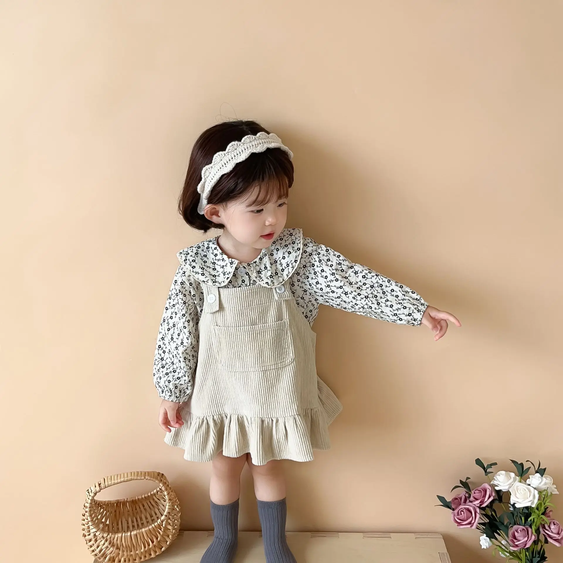 

1 To 6 Years, 2024 New Autumn Spring Girls Cute Corduroy Princess Dresses Suspender Baby Toddler Fashion Ruffles Dress Kids