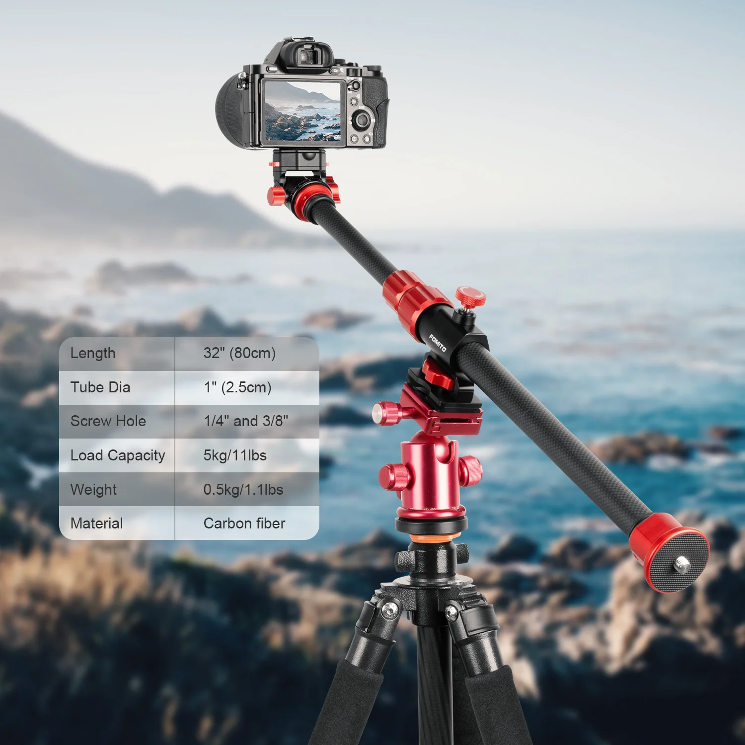 FOMITO Camera Mounts & Clamps-Versatile Tripod Boom & Cross Arm with Length 26cm-80cm-Ideal for Overhead and Horizontal Shot