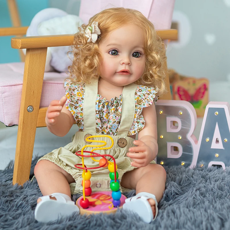 

55CM Full Body Silicone Reborn Princess Toddler Girl Dolls Sue-Sue with Rooted Hair Hand-detailed Paiting Waterproof Bebe Toys