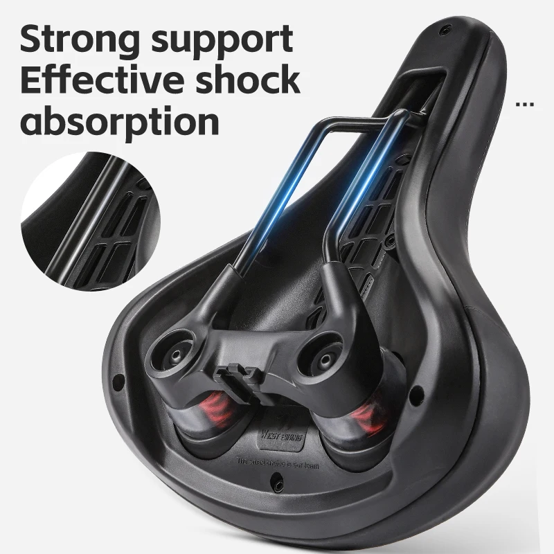 Bicycle saddle WEST BIKING Bicycle Saddle MTB Road Hollow Breathable Bike Seats Rainproof Shock Absorbing Comfortable Warning Lights Bike Seat