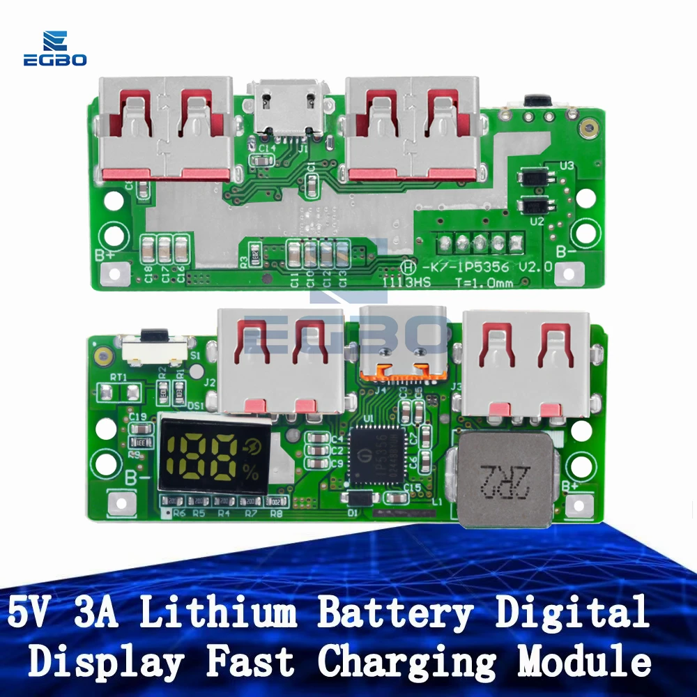 5V 3A Lithiumbatterie Digitalanzeige Schnelllademodul IP5356 TYPE-C Micro USB QC3.0 2.0 PD3.0 PD2.0/AFC/FCP