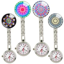 Fashion Mandala Floral 3D Printing Flowers Glasses Nurse Doctor Pocket Watch Hospital Hang Clip Retro Vintage Gift Watches Clock