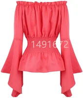 Chemise à manches longues pour femmes, Chemise médiévale Renaissance pour filles victoriennes, gothique rétro paysanne, épaules dénudées, haut résistant 4