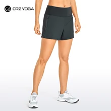 Crz Yoga Vrouwen Running Shorts Met Liner 2 In1 Workout Atletische Sport Shorts Met Zip Pocket - 4 Inches