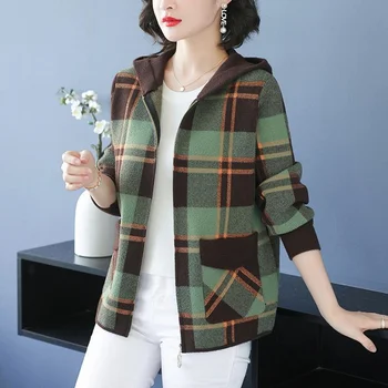 Cappotto di lana double face imitazione Moda femminile Autunno Inverno Giacca Cappotti di lana a griglia per donna anziana di mezza età Top 2025 1