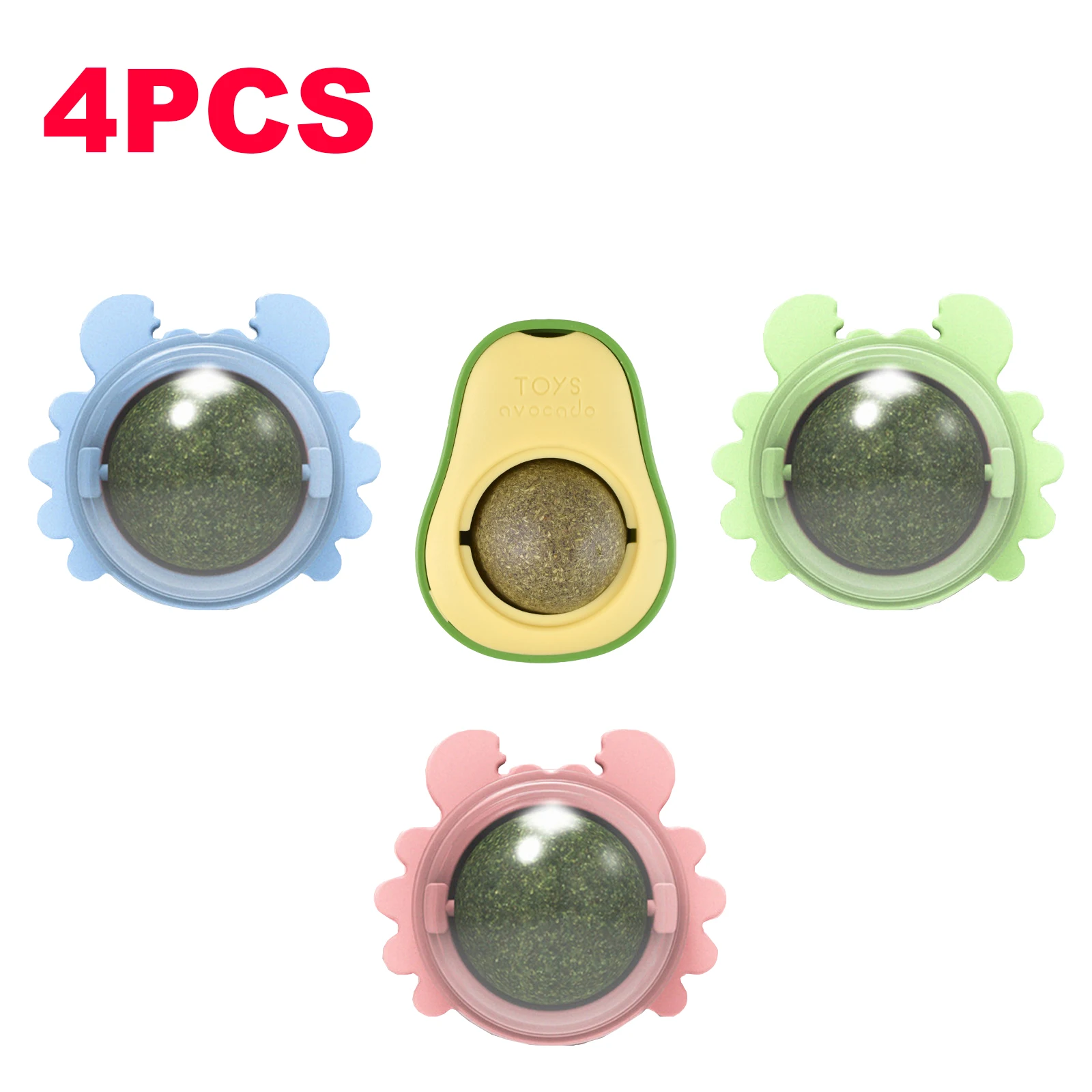 1/2/3/4 Pcs Avocado Catnip Wall Ball Cat Edible Catnip Toys Licking Balls Healthy Snack Rotatable Treats Toys Kitten Playing Toy 