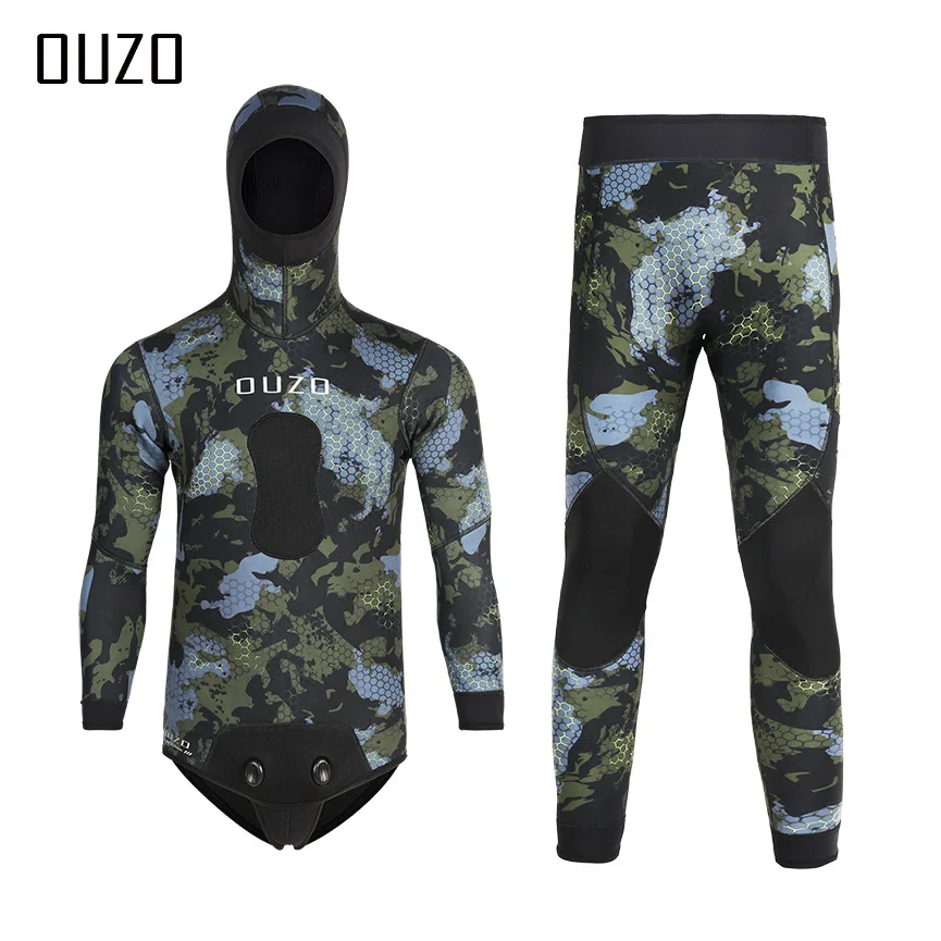 thumbnail image 1 of Traje de neopreno de 3 mm, traje de surf de camuflaje, 2 piezas, para pesca submarina, pesca submarina, ropa de buceo, kitesurf, traje de baño, protección contra erupciones, 1 of 5