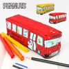 Cartoon Snoopy Bus Pencil Bag Canvas Large Capacity Car Zipper Pen Pencilcase for Student Stationery School Supplies kids gift 2