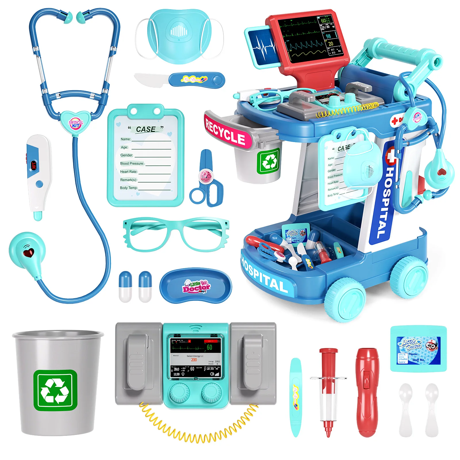 Children's Doctor Toy Simulation Tool Set for Girls with Luggage Rolling Case to Play as Nurse and Give Injections with Stethosc 5