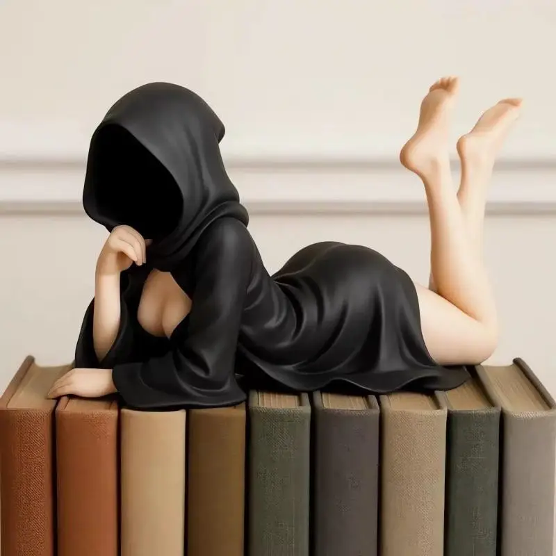 3D geheimnisvolle Statue Gothic schwarze Robe Königin Figur Bücherregal Skulptur gruselige sitzende Statuen Desktop Ornamente Halloween Geschenke – Detail 2