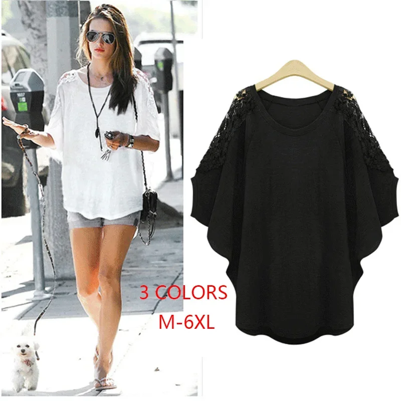 

T Shirt M - 4XL 5XL 6XL Modal Women Hollow Out Casual Tee Shirt Summer Top Tshirt Women Clothing
