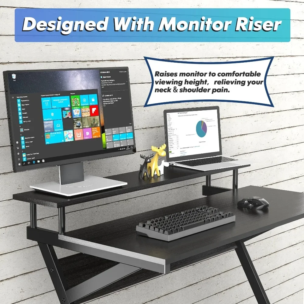 Fitueyes Computer Desk for Small Spaces, Study Writing Desk with Monitor for Corner, Black