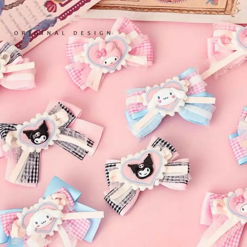 

Sanrio Cinnamoroll Kuromi My Melody Kawaii Lolita Headgear Bow Tie Hairpin Soft Cute Girlish Creativity Delicate Girlfriend Gift