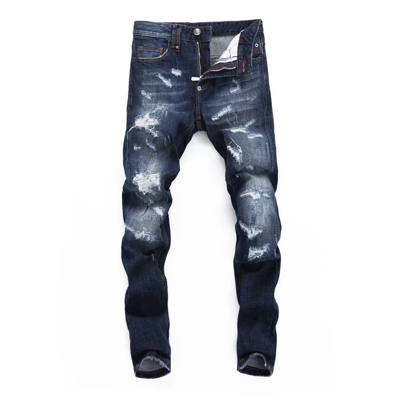 Street Fashion Men Jeans High Quality Retro Blue Elastic Vintage Slim Ripped Jeans Destroyed Patched Designer Brand Pants Hombre