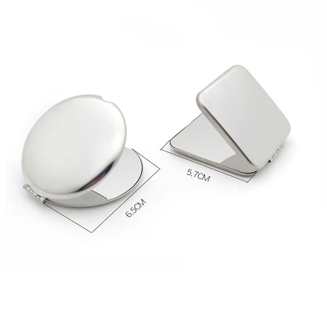 Miroir de maquillage Portable en acier inoxydable pour femmes, 1 pièce, poche à main, côté plié, cosmétique, petites formes 5