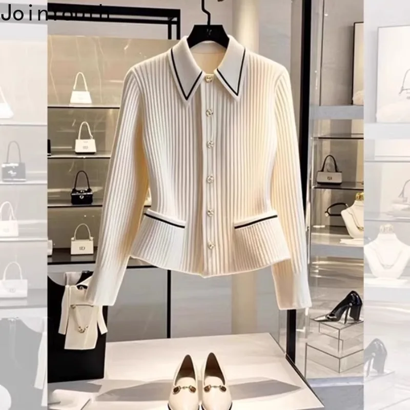 Korean Temperament Cardigan Coat 2025 Women Clothing Long Sleeve Slim Fit Sueter Mujer Vintage Knitted Sweater Tops Pull Femme 2