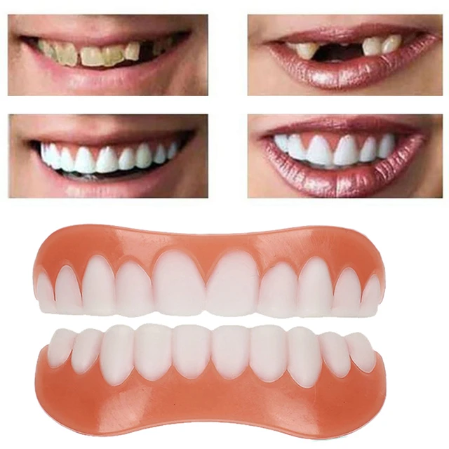 Dientes postizos de silicona, carillas superiores e inferiores, pasta de  dentaduras postizas, cómodas, ortodoncia - AliExpress