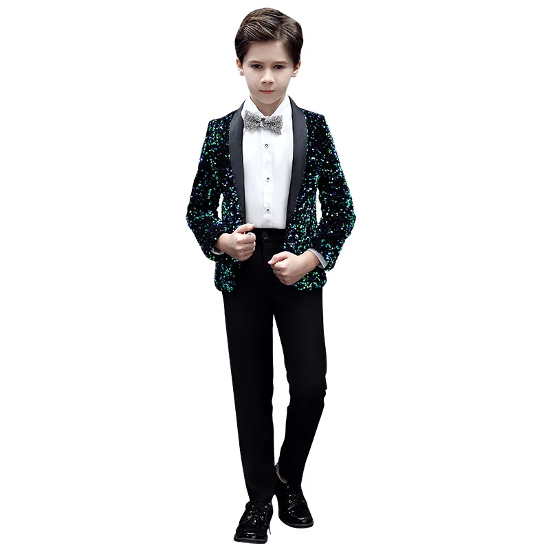 Children handsome British style stage performances host dresses suit set boys Sequins blazer shirt pants bowtie clothing set
