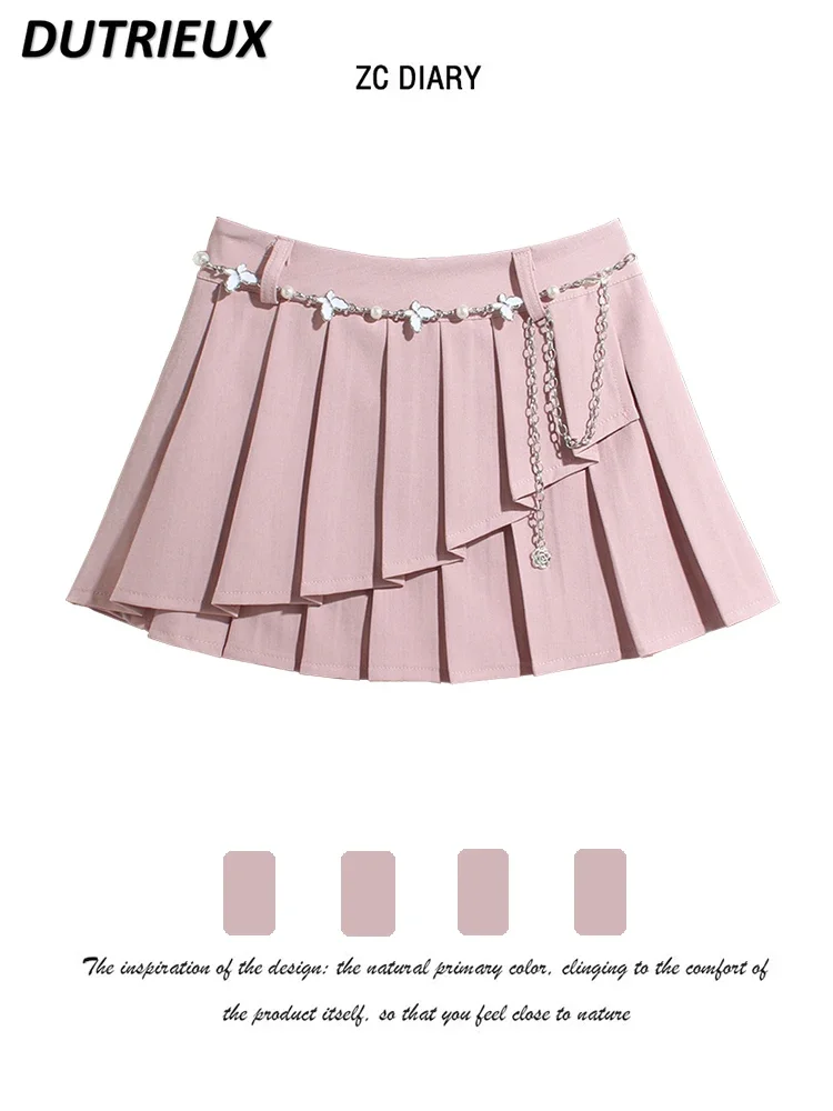 Hot Girl Pink Mini Skirt Female Summer New Sweet Cute High Waist Slimming A- Line Pleated Short Skirts Faldas Sexy Mujer