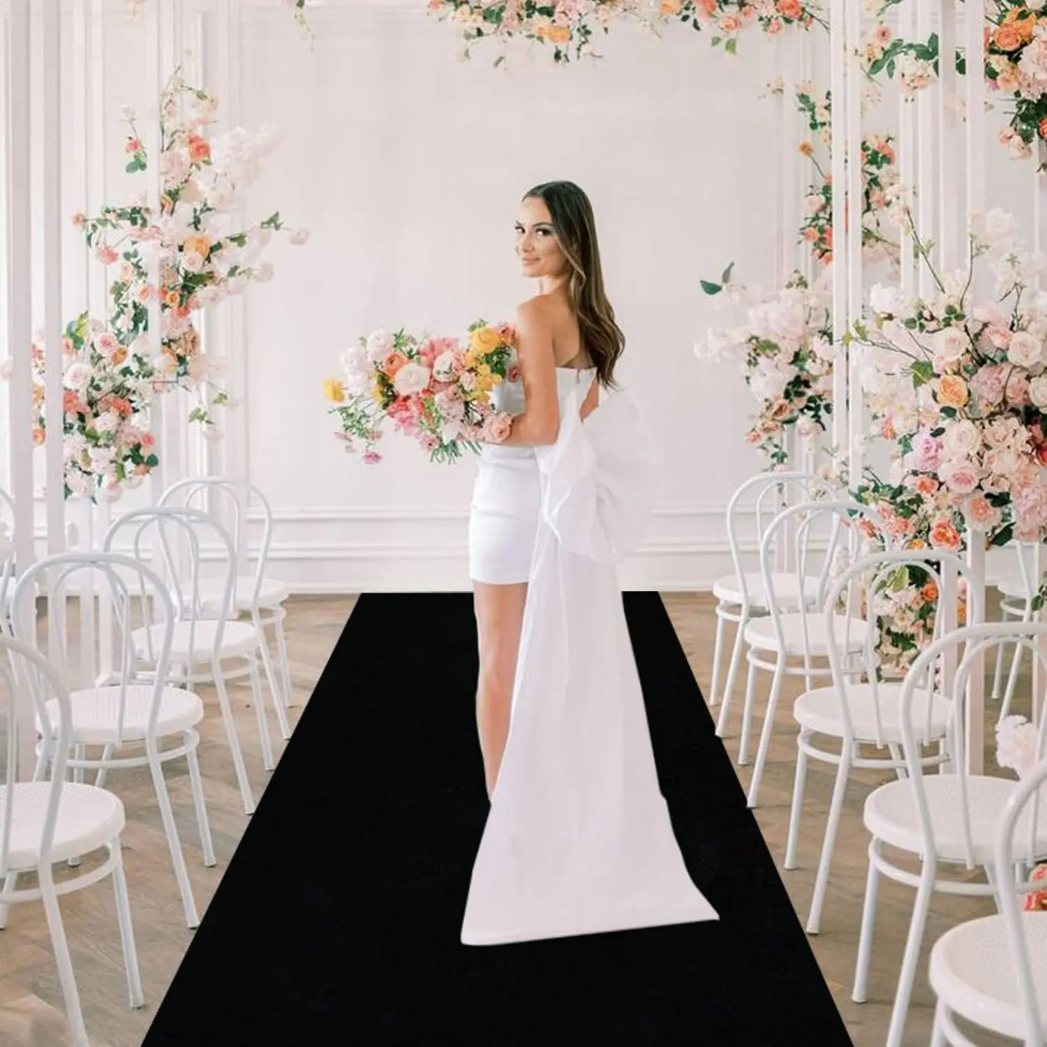 Anti Slip Black Aisle Carpet, Wedding Ceremony, Banquet Party Decoration, Indoor and Outdoor, Church Worship Black Carpet,