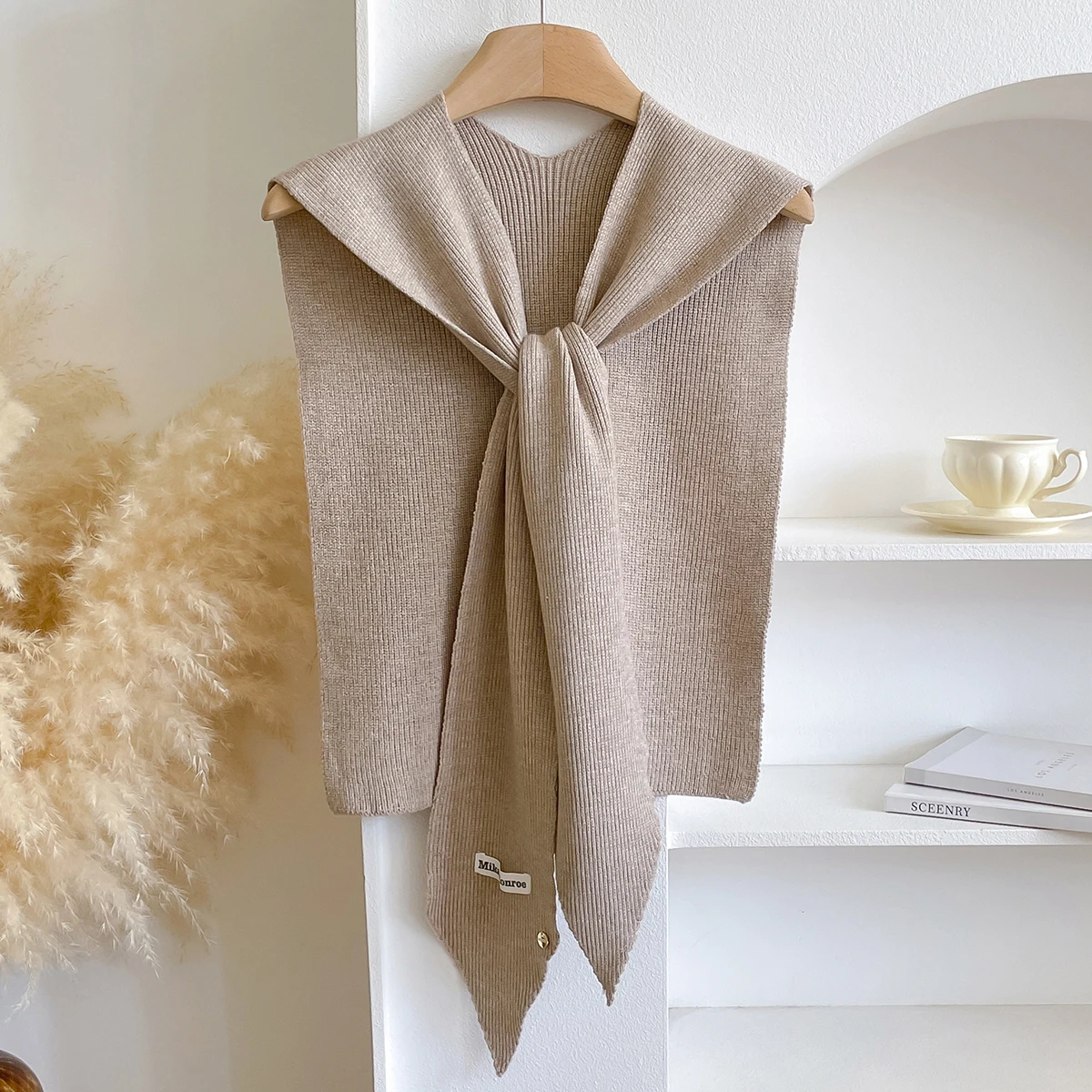 2025 Korean Knitted Shawl Summer Air Conditioning Fake Collar Neck Guard Knit Thin Knotted Cape Shoulder Scarf For Women