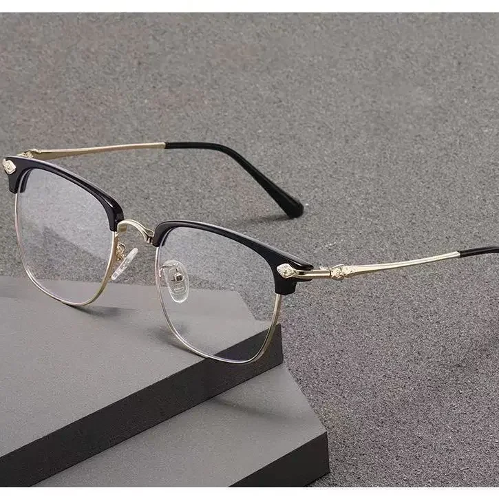 Reading Glasses New Fashion Metal Half-frame Reading Glasses Men Women Eye Protection Anti-Blue Light Goggles High-End Business Eyeglasses