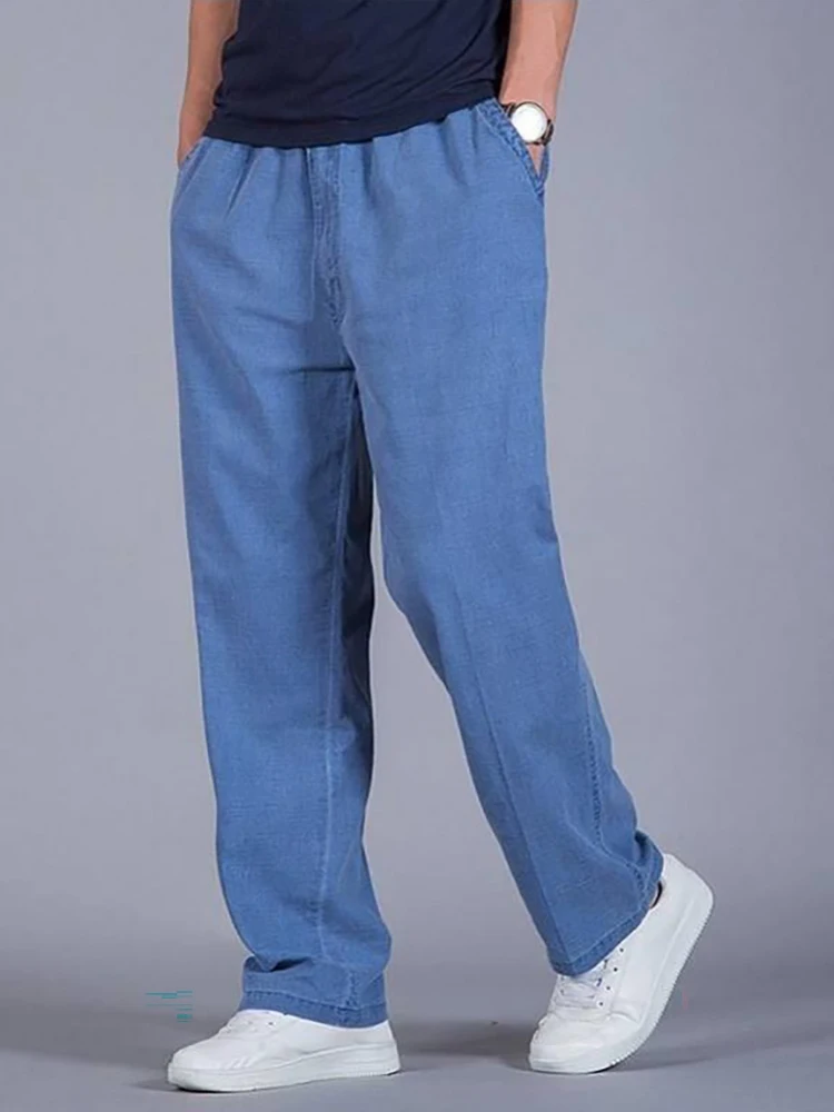 Men's High Waist Trausers Summer Pants Clothing 2022Casual Linen Loose Cotton Elastic Band Thin