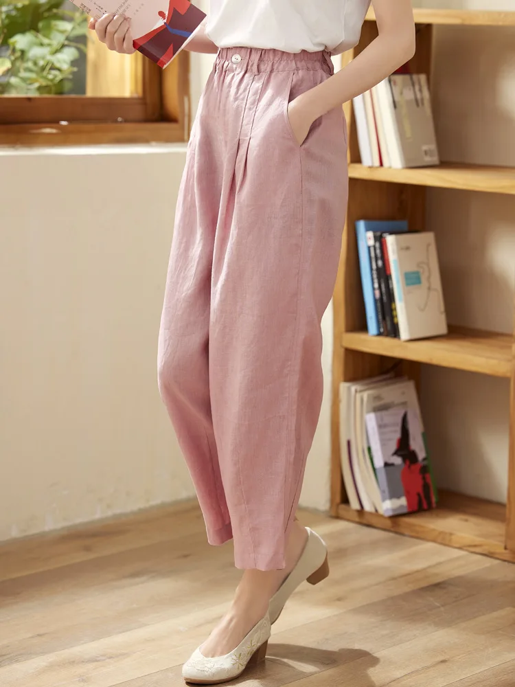 Linen Pants Women Loose Cotton Linen Wide-leg Pants Spring and Summer Nine-point Pants Literary Retro New All-match Casual Pants