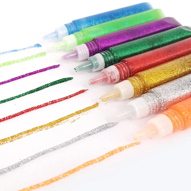 DIY Color Drawing Glitter Powder Drawing Adhesive 6/12pc Rglitter Decoration Paper Flower Crafts Painting Art Liquid Glue Pen glitter powder glue