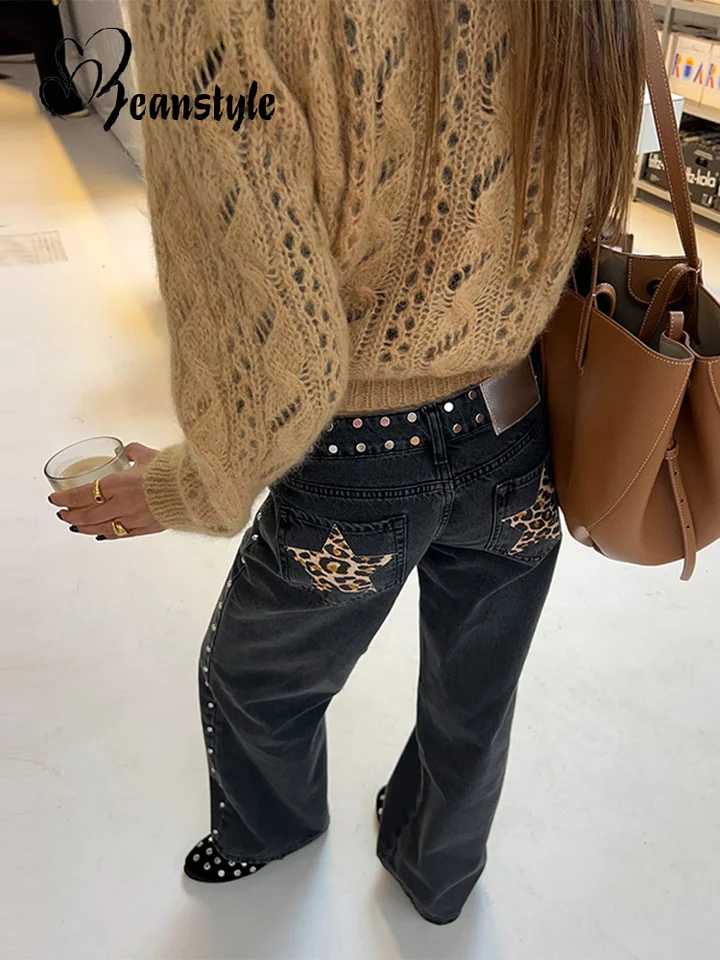 Leopard Star Print Jeans Women Fashion High Waist Zipper