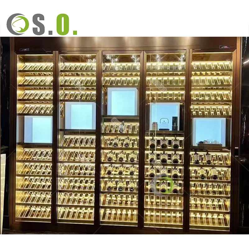 Latest Design Tempered Glass Wine Cabinet bar Living Room Furniture Stainless Steel Wine Storage Cellar Cabinet