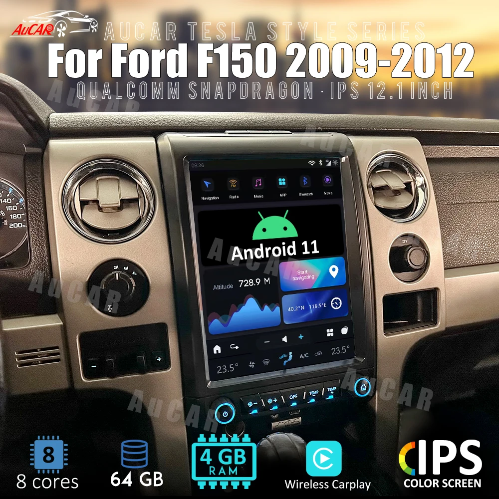 

AuCar 12.1 Inch Tesla Style Car Radio Android 11 GPS Navigation Head Unit For Ford F150 2009-2012