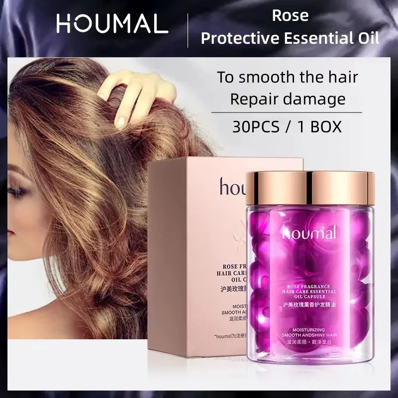 Hair Essence Oil Rose Essential Oil Capsules Supple Dry Hair Keratin Plant Complex Oil Dry Damaged Hair Repair Female Care Essence