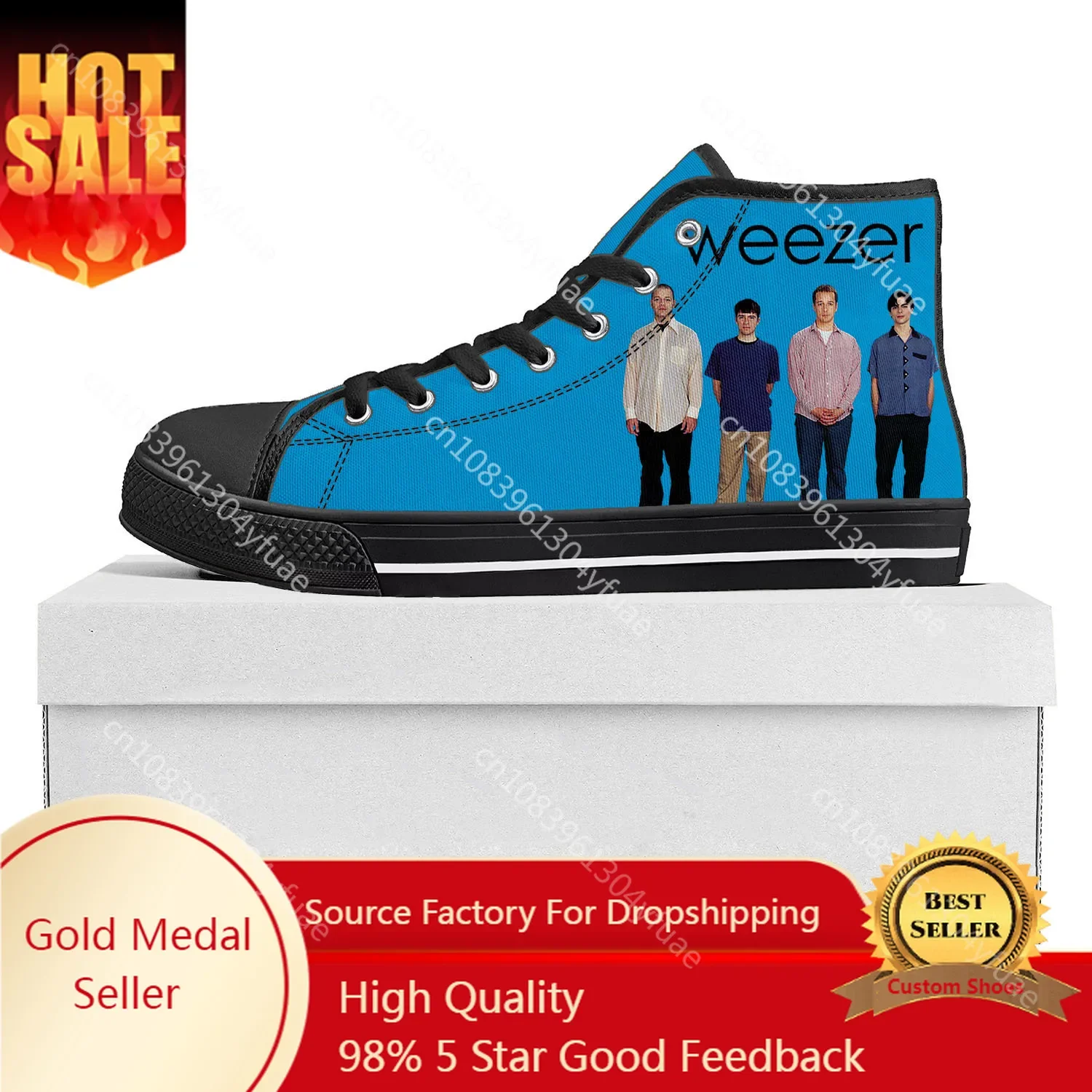 Weezer Pop Rock Band High Top High Quality Sneakers Mens Womens Teenager Canvas Sneaker Casual Couple Shoes Custom Shoe Black 1