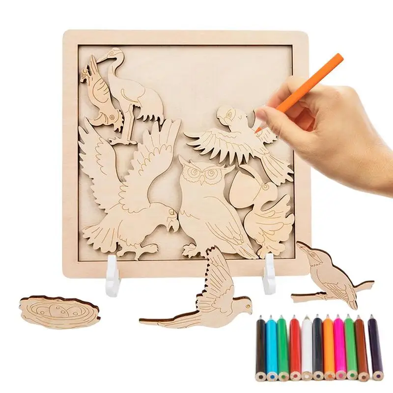 

Деревянная головоломка в форме животного, обучающая игрушка Монтессори для малышей, креативные Веселые Обучающие пазлы-раскраски для детей, мальчиков и девочек